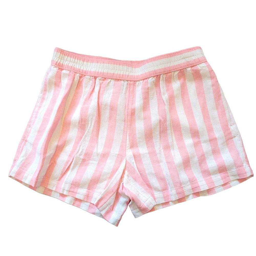 Girls Linen Shorts Old Navy Pink White Striped Elastic Waist Size 5 XS JJ3029